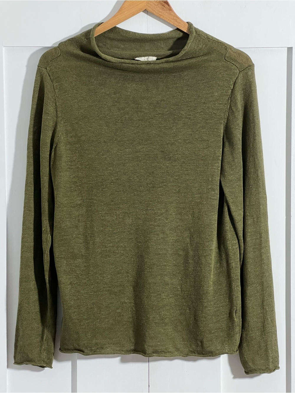 Eileen Fisher Olive Moss Green Fine Knit Mock Neck Top